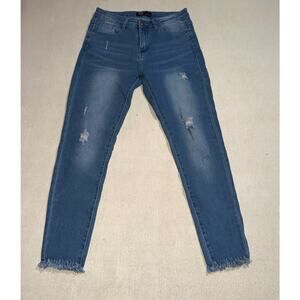 Rock & royal women’s distressed raw ankle hem blue jeans